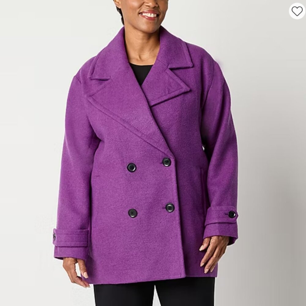 Liz Claiborne Purple Double-Breasted Pea Coat